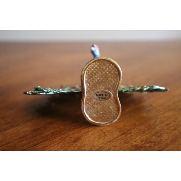 Vintage Rucinni Swarovski Crystal Accented Peacock Hinged Trinket Box SIGNED - Picture 10 of 12